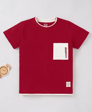Ed a Mamma Cotton Woven Half Sleeves Solid T-Shirt - Red
