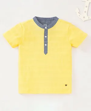 Ed a Mamma Cotton Woven Half Sleeves Solid T-Shirt - Yellow