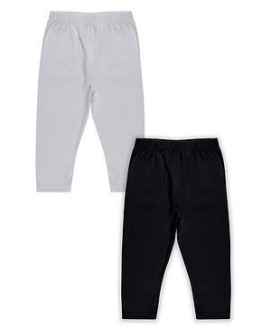 Kiddopanti Pack Of 2 Solid Capri Leggings - Black & White