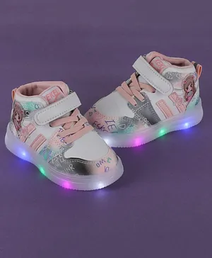 FEETWELL SHOES Velcro Closure Abstract Alphabets Printed LED Party Shoes - White  Pink
