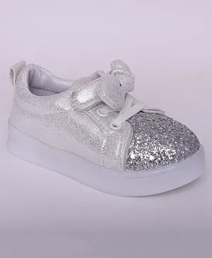 Mine Sole Glittery Shine Party Wear Shoes - Silver