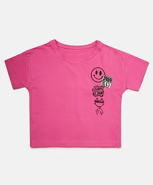Angel & Rocket Short Sleeves Smiley Printed Tee - Pink