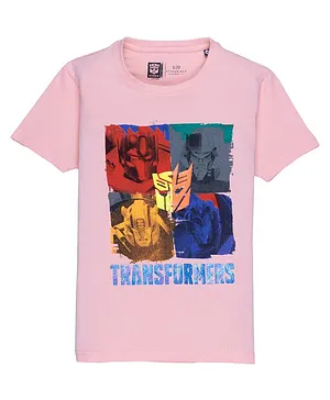 Status Quo Cotton Lycra Woven Half Sleeves T-Shirt Transformers Print - Light Pink