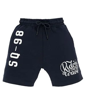 Status Quo Cotton Woven Knee Length Shorts Text Print - Navy Blue