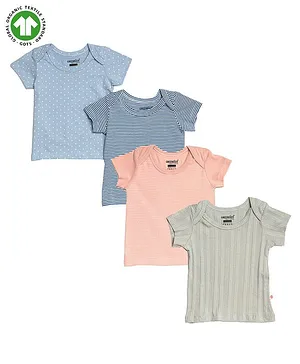 GREENDiGO Pack Of 4 Organic Cotton Half Sleeves Striped & Arrow Printed Tees - Blue Green & Pink