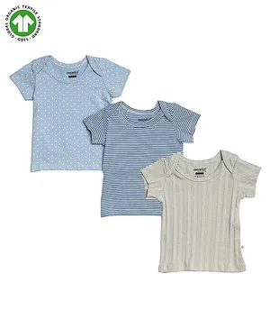 GREENDiGO Pack Of 3 Organic Cotton Half Sleeves Striped & Arrow Printed Tees - Blue & Green