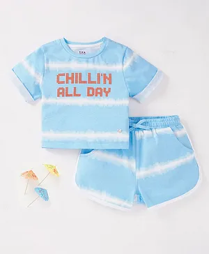 Ed-a-Mamma Cotton Sustainable Printed Half Sleeves T-shirt and Shorts With Tie Dye Pattern - Blue