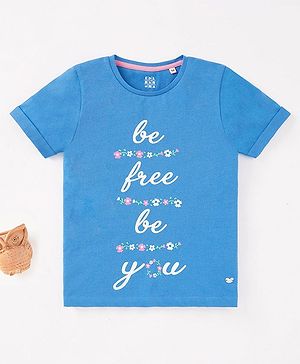 Ed-a-Mamma Sustainable Cotton Half Sleeves Text Printed T-Shirt - Blue