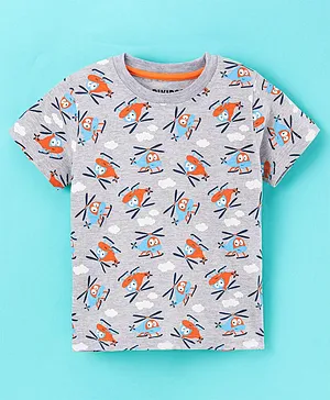 Rikidoos Half Sleeves Helicopter Printed Tee - Grey