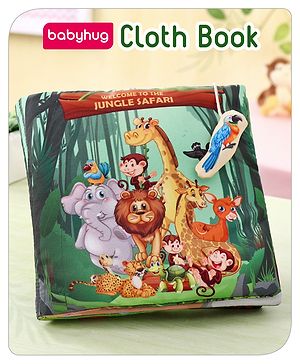 Babyhug Cloth Book Jungle Animals - Multicolor | Soft fabric Book For Kids | Attractive And Educational | Enhances Memory, Recognition & Sensory Growth | BIS Certified