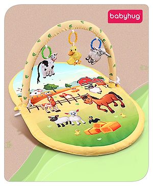 Babyhug Farm Animal Playgym - Multicolour | Farmyard Activity Mat with Interactive Hanging Toys | Encourages Sensory Exploration & Motor Development | Soft & Safe for Babies | BIS Certified