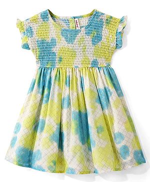 Babyhug Cotton Sleeveless Ethnic Dress With Tie & Dye Print - Green Blue & White
