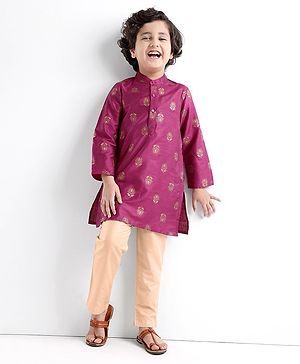 Babyhug Woven Full Sleeves Foil Printed Kurta & Pajama Set - Magenta