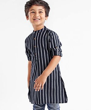 Babyhug 100% Cotton Kurta With Striped Embroidery Detailing - Indigo