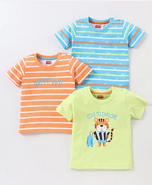 Babyhug Cotton Half Sleeves T-Shirts  Tiger Print Pack Of 3 - Blue Green & Orange