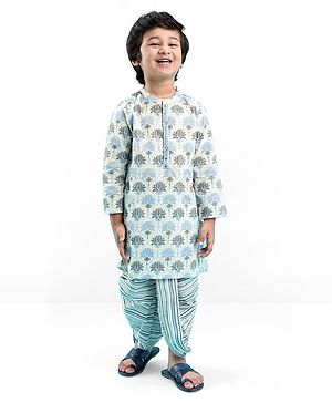Babyhug 100% Cambric Full Sleeve Printed Kurta With Dhoti Set - Off White