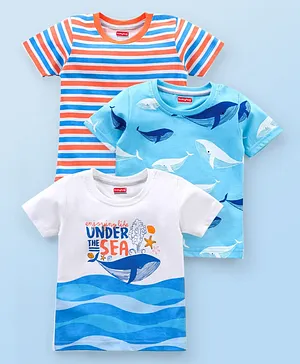 Babyhug Cotton Jersey Half Sleeves T-Shirt Shark Print Pack Of 3 - Blue