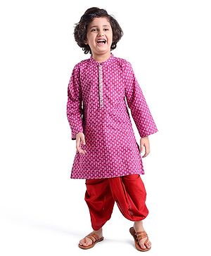 Babyhug 100% Cambric Full Sleeve Printed Kurta With Dhoti Set - Purple
