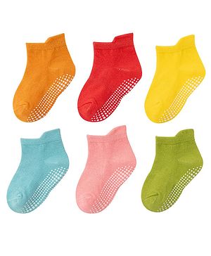 MOMISY Anti-Skid  Non Slip Trainer Socks Toddlers Infant Socks Warm and Socks Cotton Stretch Crew Anti Slip Baby Socks 6 Pairs - Red Blue & Pink