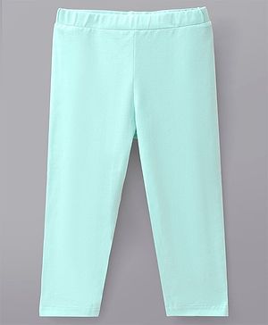 Pine Kids Cotton Knit Three Fourth Length Biowashed Solid Color Stretchable Leggings - Mint Blue