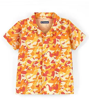 Pine Kids 100% Cotton Half Sleeves Biowashed Shirt Heart Print - Tender Yellow