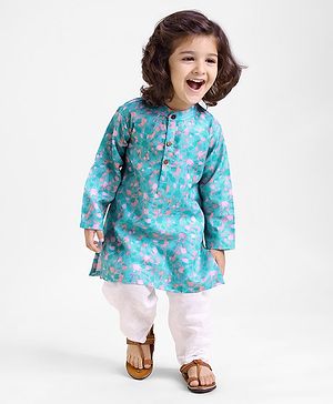 Babyhug 100% Cotton Woven Full Sleeves Kurta & Pyjama Set Abstract Print - Blue