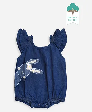 Keebee Organics Organic Cotton Short Cap Sleeves Bunny Embroidered Onesie - Blue