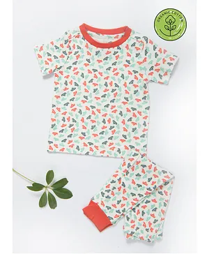 Keebee Organics Organic Cotton Half Sleeves All Over Paper Boats Printed Night Suit - Off White
