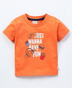 Simply Sinker Half Sleeves T-Shirt Text Print- Orange