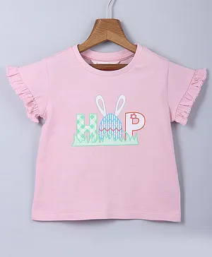 Beebay Short Frilled Sleeves HOP Printed Top - Pink