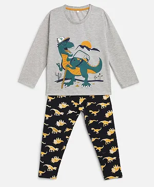 KIDSCRAFT Full Sleeves Dinosaur Printed Night Suit - Grey