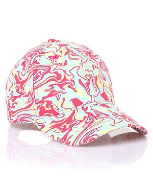 Pine Kids Cotton Baseball Caps Digital Print Pink & Green - Diameter 16.5 cm