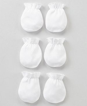 Babyhug 100% Cotton Solid Mittens Set Pack of 3 - White