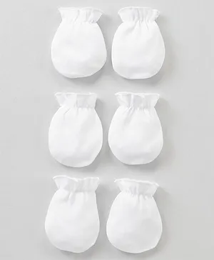Babyhug 100% Cotton Solid Mittens Set Pack of 3 - White