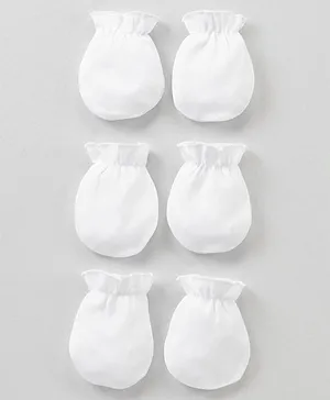 Babyhug 100% Cotton Solid Mittens Set Pack of 3 - White