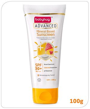Babyhug Advanced Mineral Based Sunscreen with SPF 30 + & PA+++ & Broad Spectrum Protection and No White Cast - 100 g Babyhug Advanced Mineral Based Sunscreen with SPF 30 + & PA+++ & Broad Spectrum Protection and No White Cast - 100 g