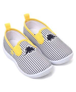 Cute Walk by Babyhug Slip On Casual Striped Shoes with Dino Patch - Yellow