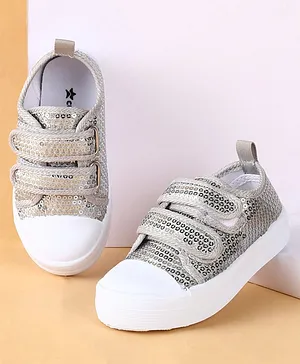 Cute Walk by Babyhug Casual Shoes with Velcro Closure & Sequins Detailing - Sliver
