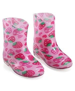 Cute Walk by Babyhug Slip On Strawberry Printed Gumboots - Pink