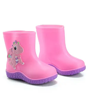 Cute Walk by Babyhug Slip On Gumboots with Dino Applique - Pink
