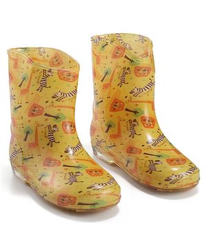 Cute Walk by Babyhug Slip On Wild Animals Printed Gumboots  - Yellow