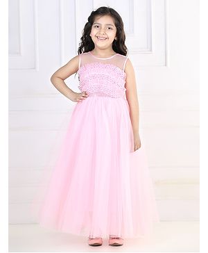 Toy Balloon Kids Sleeveless Glitter & Sequin Embellished Ruffled Bodice Detailed Fit & Flare Gown - Baby Pink