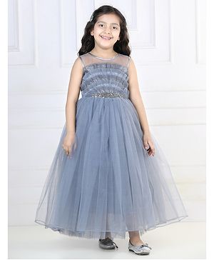 Toy Balloon Kids Sleeveless Glitter & Sequin Embellished Ruffled Bodice Detailed Fit & Flare Gown - Grey