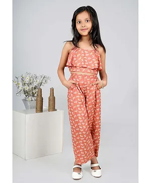 Jelly Jones Sleeveless All Over Floral Layered Top With Coordinating Culottes - Brown