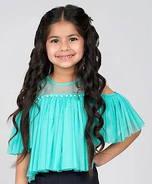 Jelly Jones Half Sleeves Bead Embellished Gathered Top - Mint Green