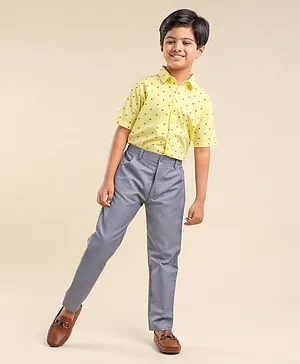 Knotty Kids Half Sleeves Abstract Printed Shirt With Solid Pant - Yellow