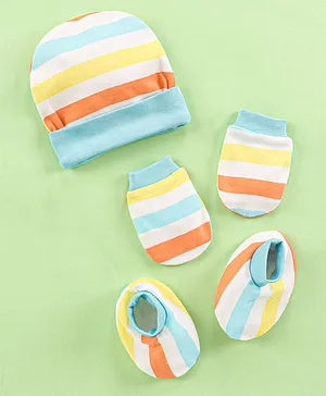 OHMS Cotton Knit Caps Mittens And Booties Striped Print - Diameter 9.5 cm