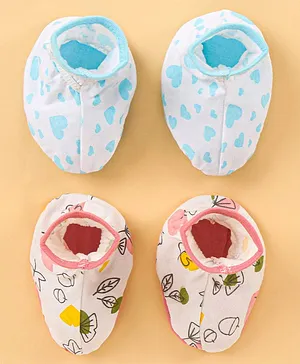 Ohms Cotton Booties Heart & Leaf Print Pack of 2- Blue & White
