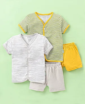 OHMS Cap Sleeves Stripe Vests with Shorts Sets Pack of 2 - Grey & Green