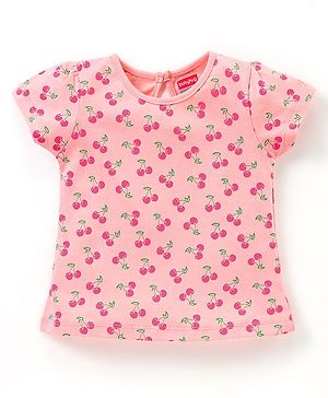 Babyhug 100% Cotton Half Sleeves Tee Cherry Print - Peach